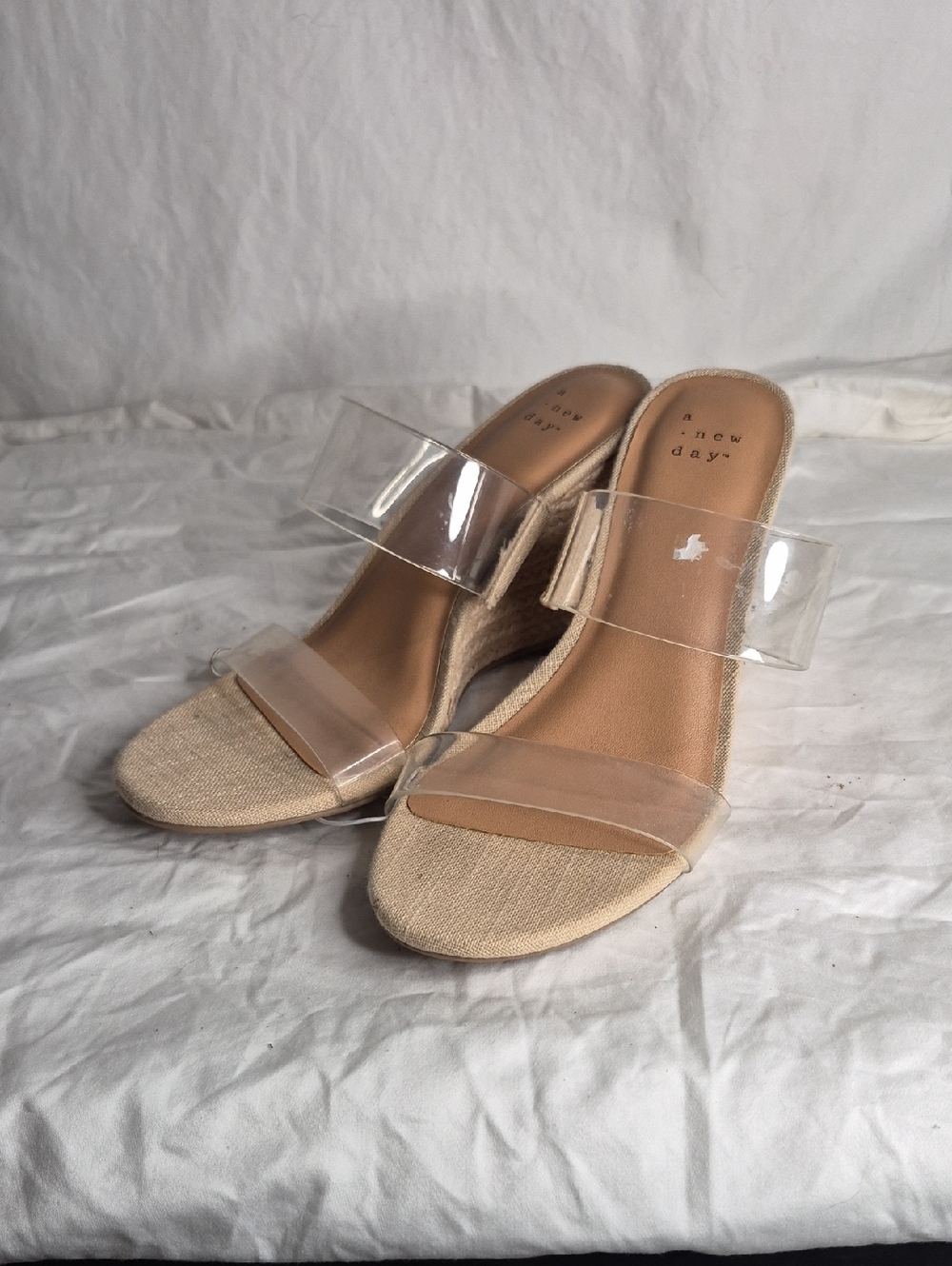 a new day Clear Strap Beige Espadrille Wedge Sandals